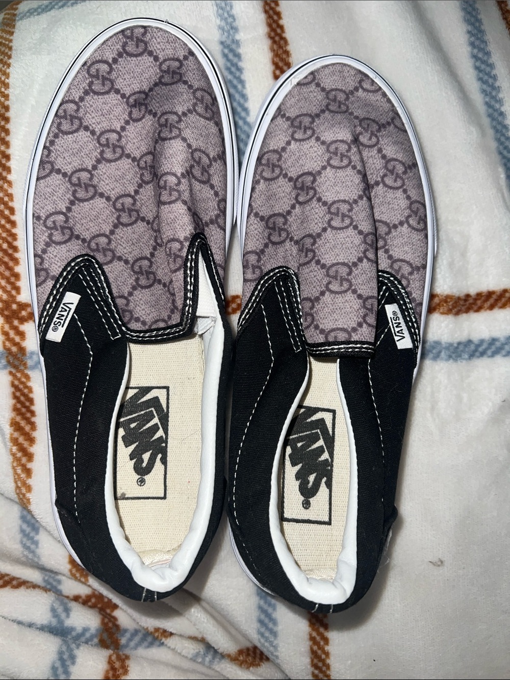 Vans Black Canvas Slip-On with Taupe Monogram Toe
